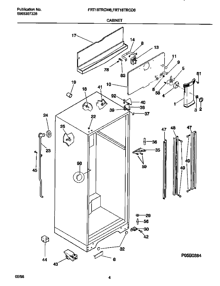 CABINET Diagram and Parts List for FRT18TRCW6  Frigidaire Refrigerator