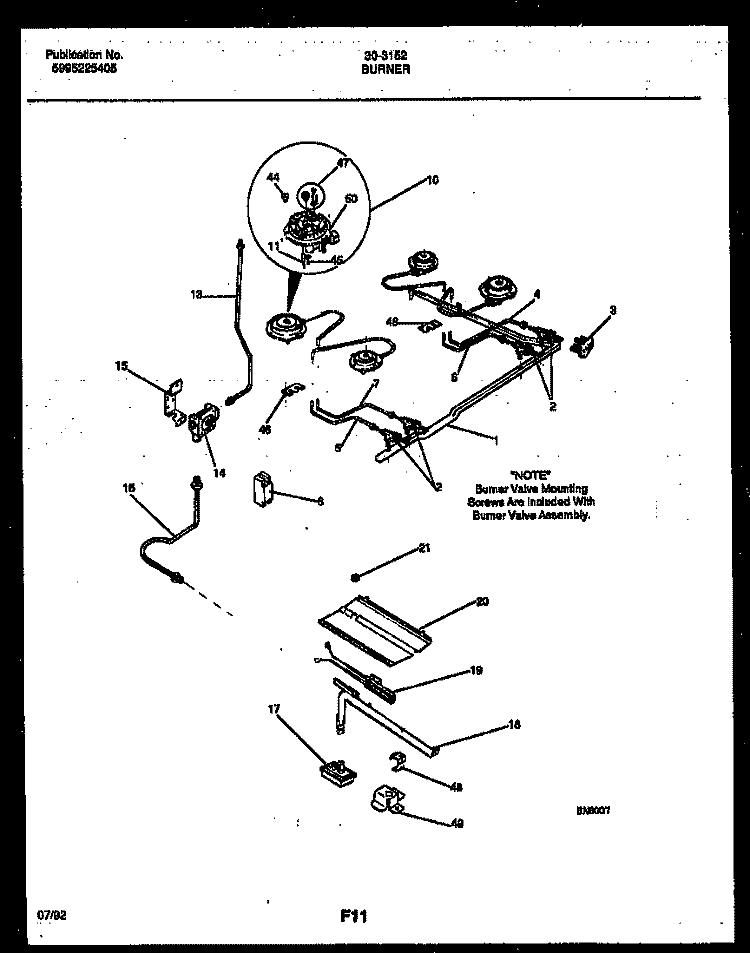 BURNER, MANIFOLD AND GAS CONTROL Diagram and Parts List for 30-3152-00-01  Tappan Range