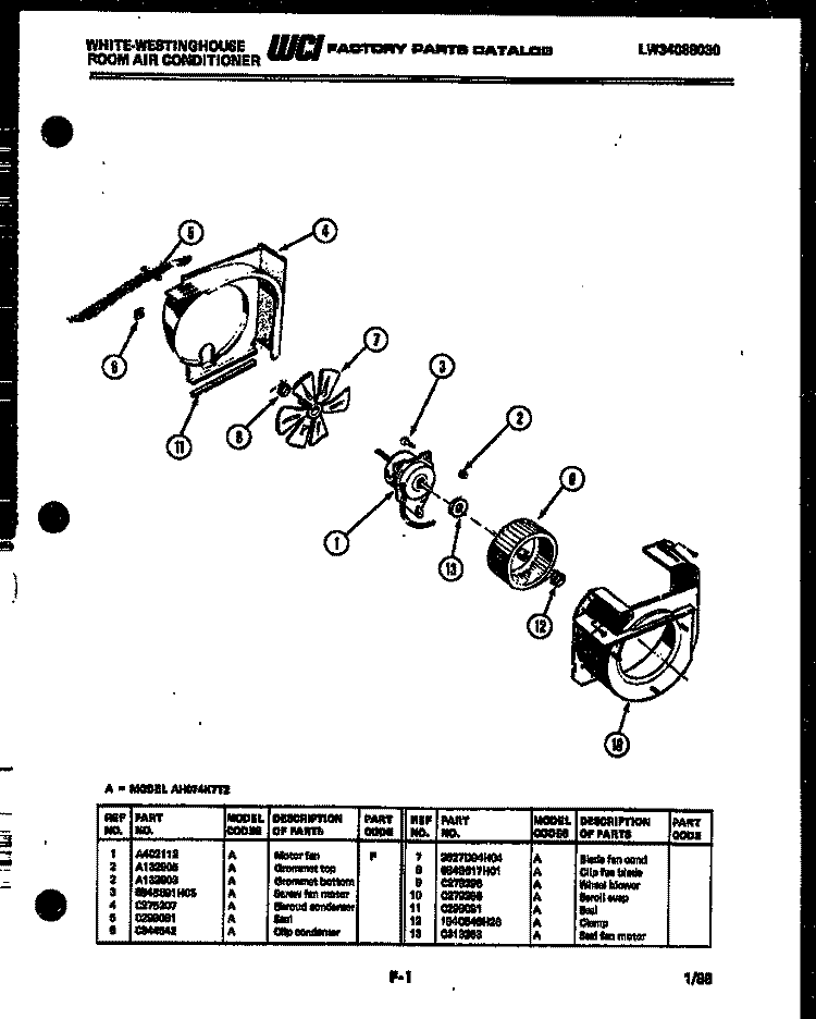 AIR HANDLING PARTS Diagram and Parts List for AC079K7B2  Frigidaire Air Conditioner