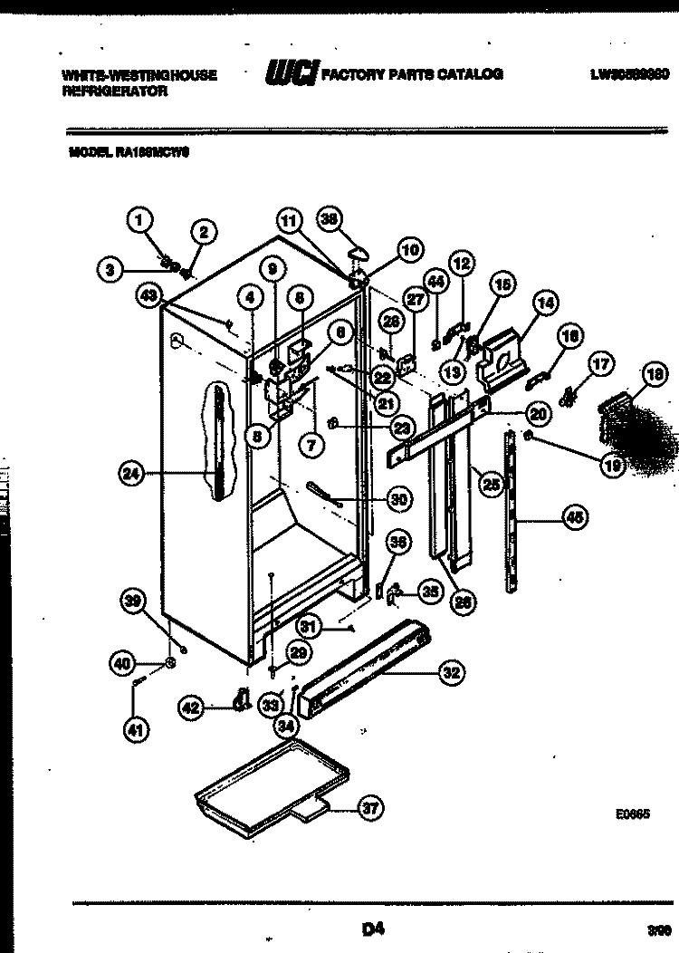 CABINET PARTS Diagram and Parts List for RA186MCH0  Frigidaire Refrigerator