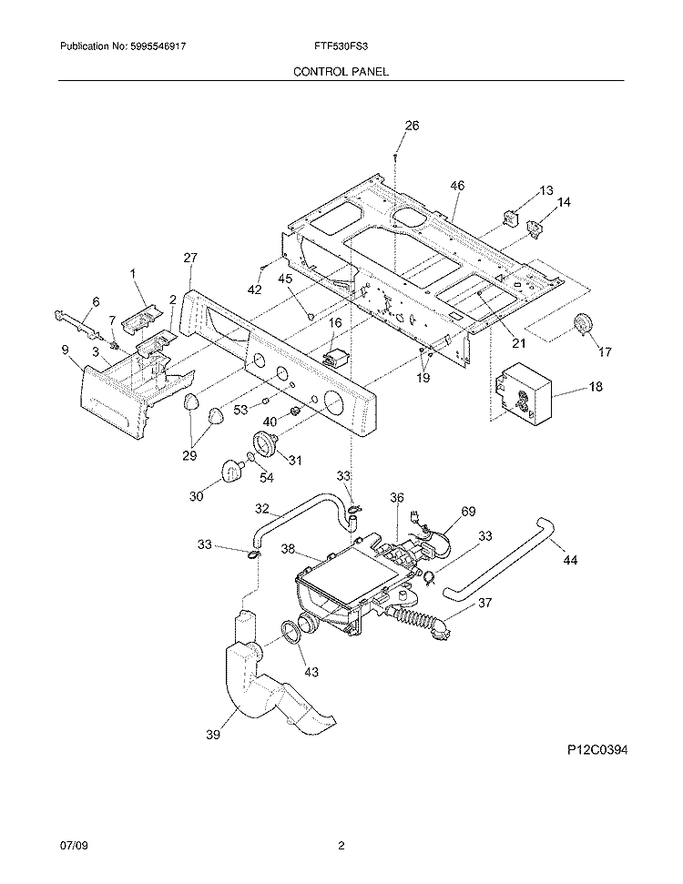 CONTROL PANEL Diagram and Parts List for FTF530FS3  Frigidaire Washer