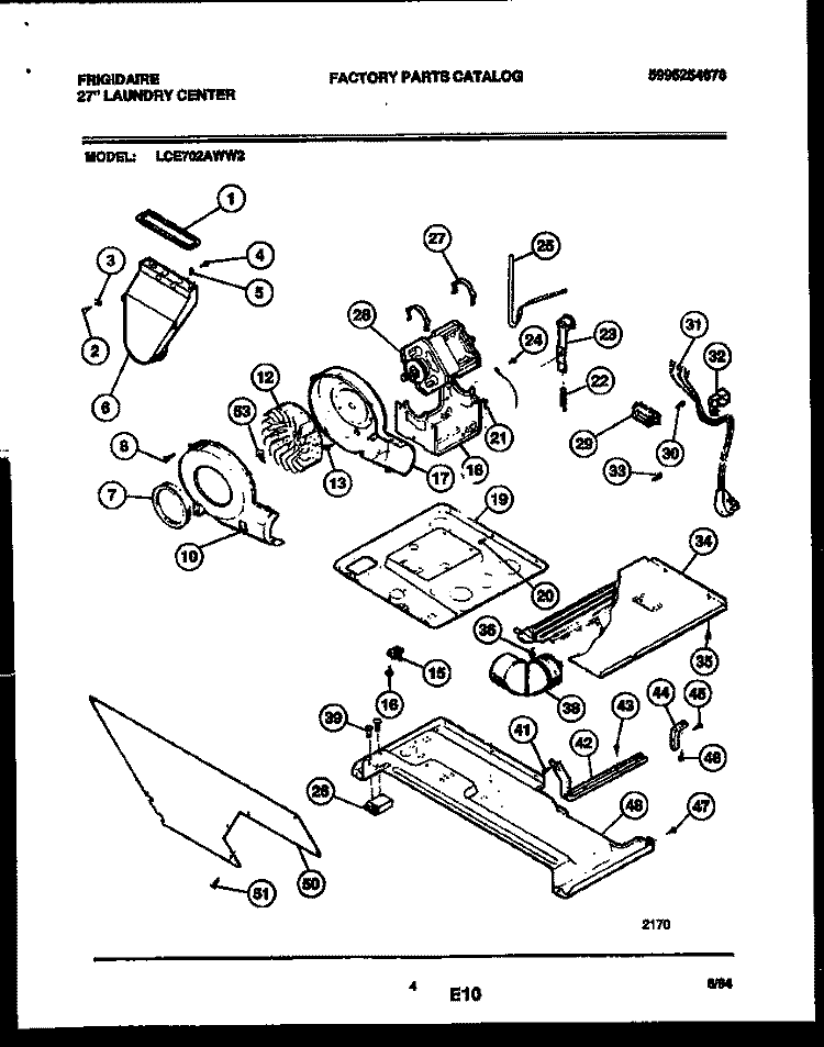 MOTOR, BLOWER AND CABINET PARTS Diagram and Parts List for LCE702AWW2  Frigidaire Washer Dryer Combo