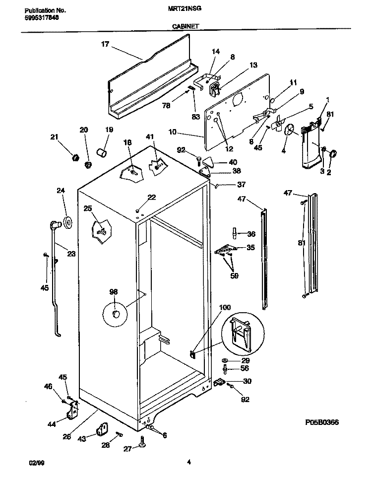 CABINET Diagram and Parts List for MRT21NSGD2  Frigidaire Refrigerator