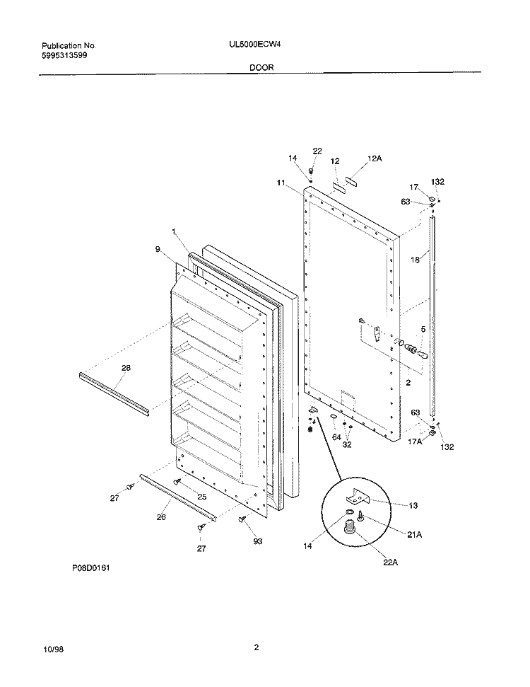 DOOR Diagram and Parts List for UL5000ECW4  Frigidaire Freezer