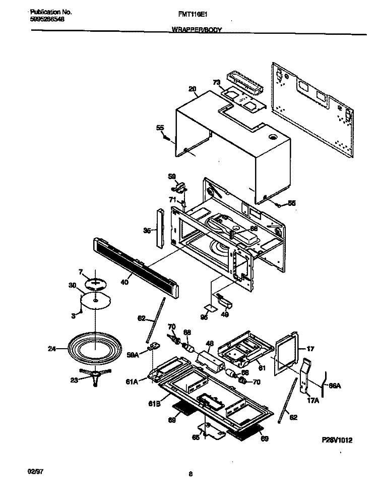 WRAPPER / BODY Diagram and Parts List for FMT116E1B0  Frigidaire Microwave