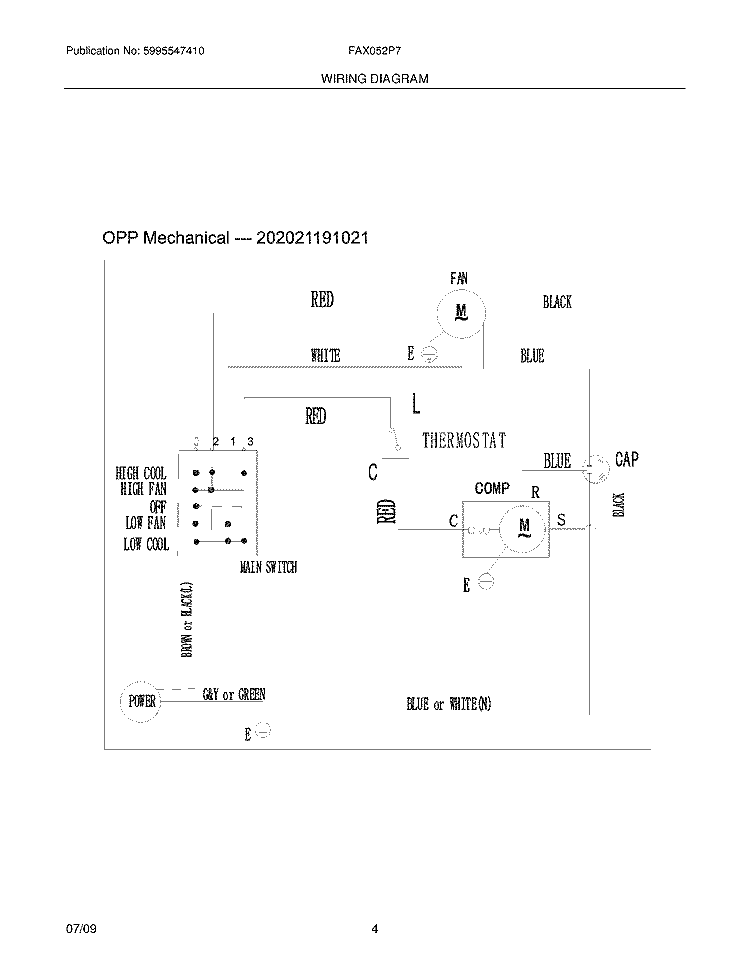 WIRING DIAGRAM Diagram and Parts List for FAX052P7AC  Frigidaire Air Conditioner