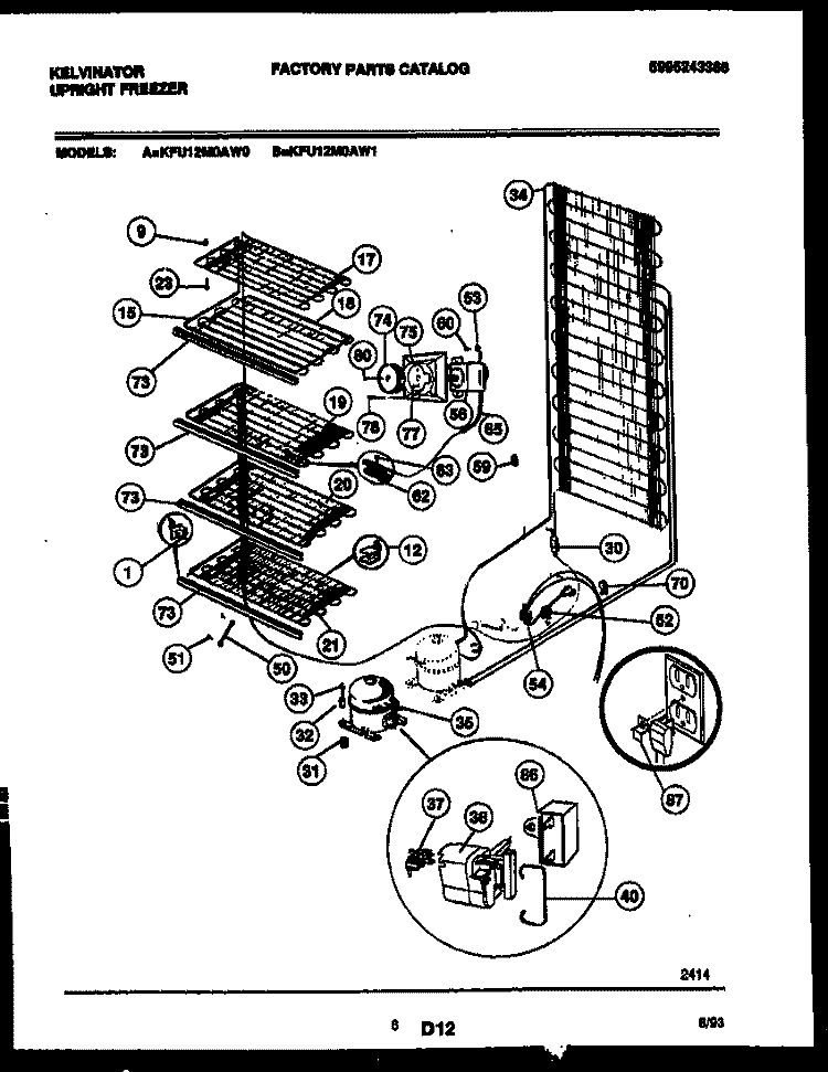 SYSTEM AND ELECTRICAL PARTS Diagram and Parts List for KFU12M0AW0  Kelvinator Freezer