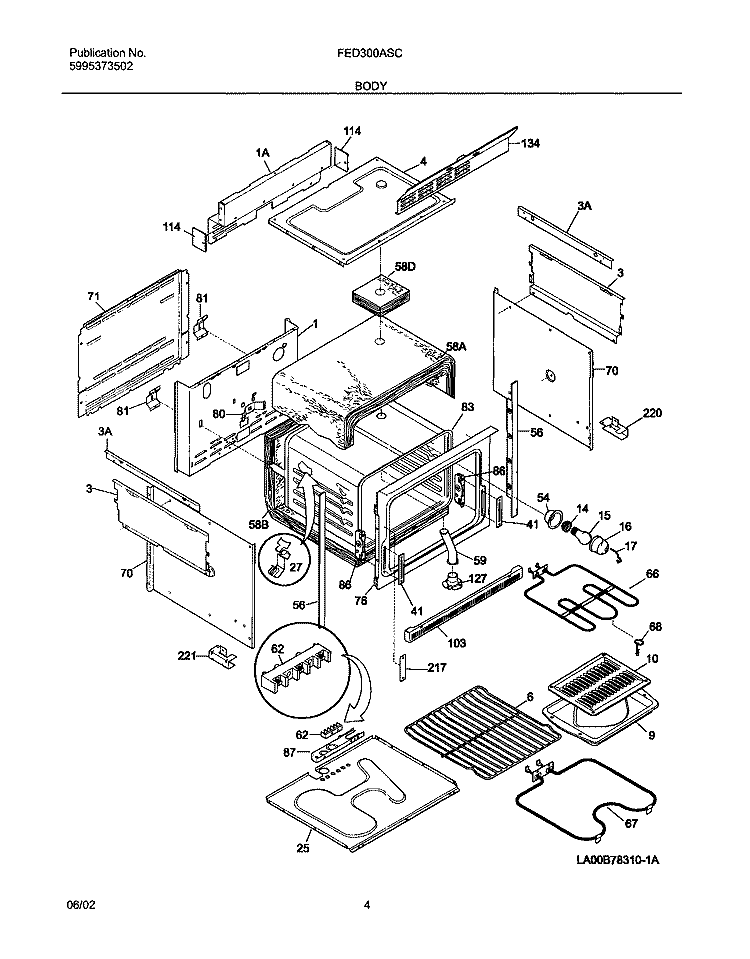 BODY Diagram and Parts List for FED300ASC  Frigidaire Range