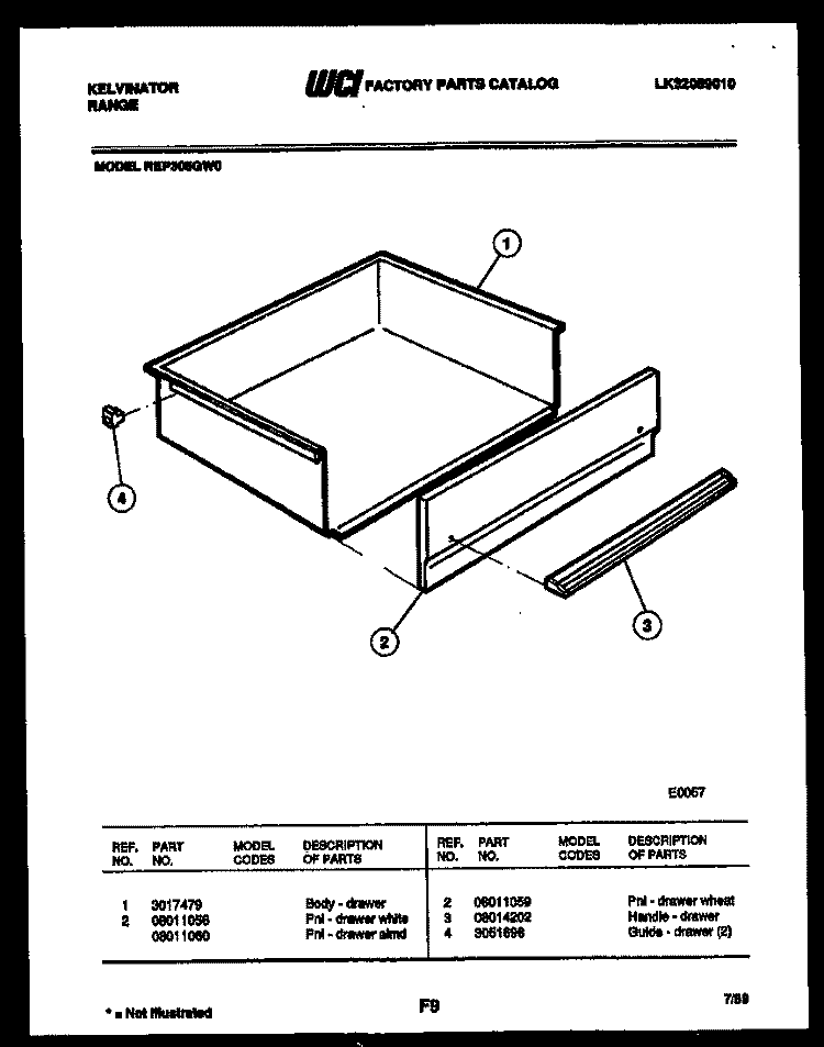 DRAWER PARTS Diagram and Parts List for REP305GW0  Kelvinator Range