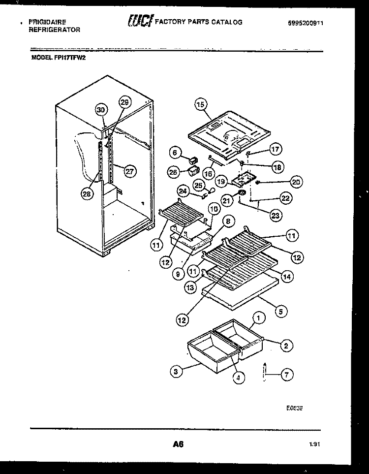 SHELVES AND SUPPORTS Diagram and Parts List for FPI17TFL2  Frigidaire Refrigerator