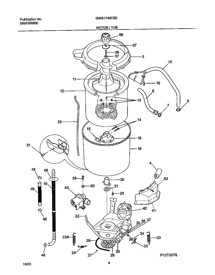 MOTOR / TUB Diagram and Parts List for GWS1749CS0  Gibson Washer