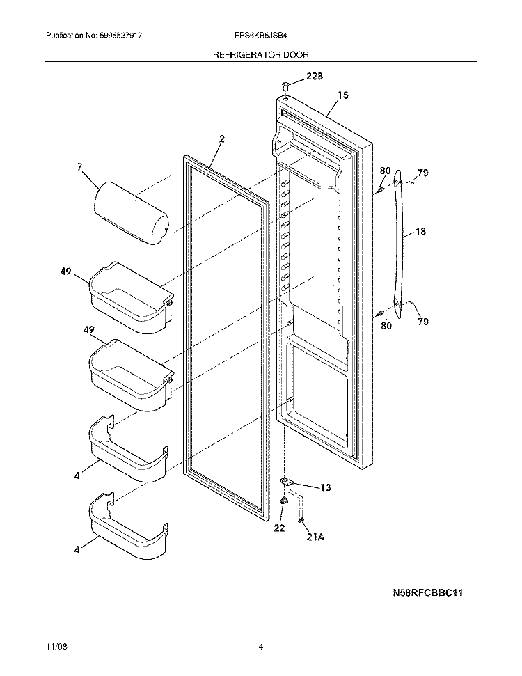 REFRIGERATOR DOOR Diagram and Parts List for FRS6KR5JSB4  Frigidaire Refrigerator