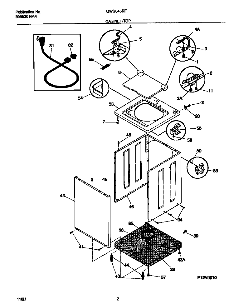 CABINET / TOP Diagram and Parts List for GWS645RFS0  Gibson Washer