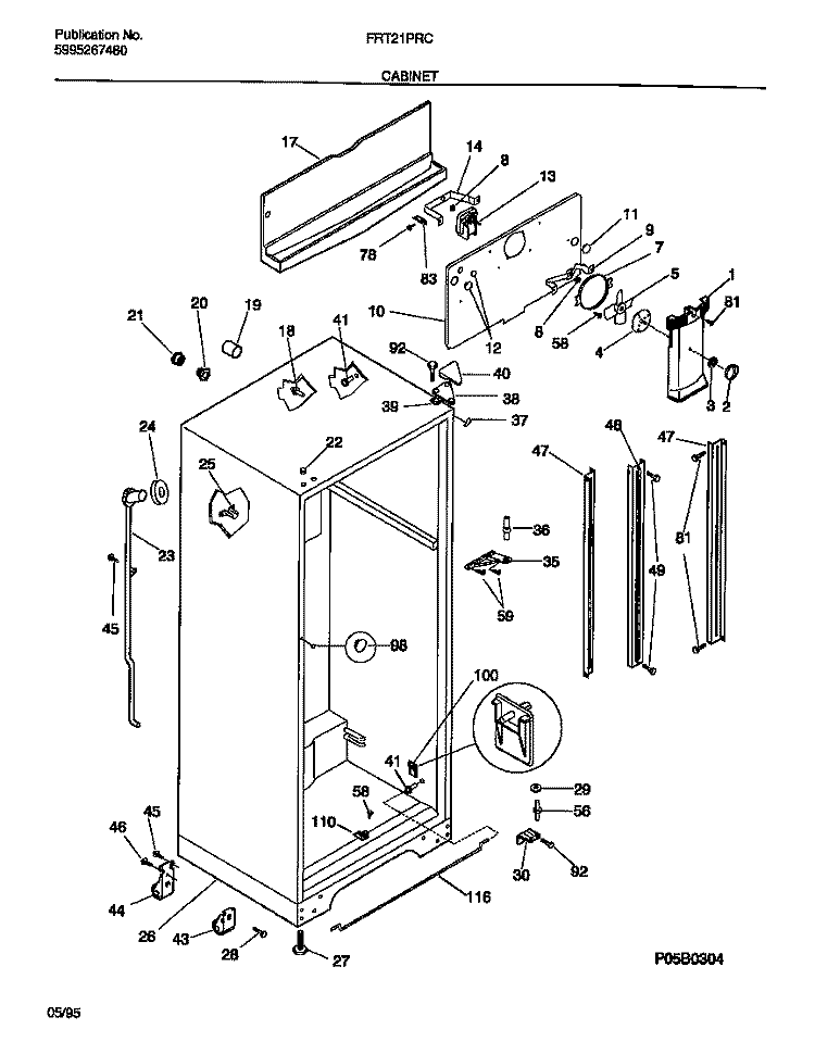 CABINET Diagram and Parts List for FRT21PRCW0  Frigidaire Refrigerator