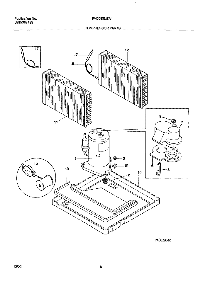COMPRESSOR PARTS Diagram and Parts List for FAC085M7A1  Frigidaire Air Conditioner