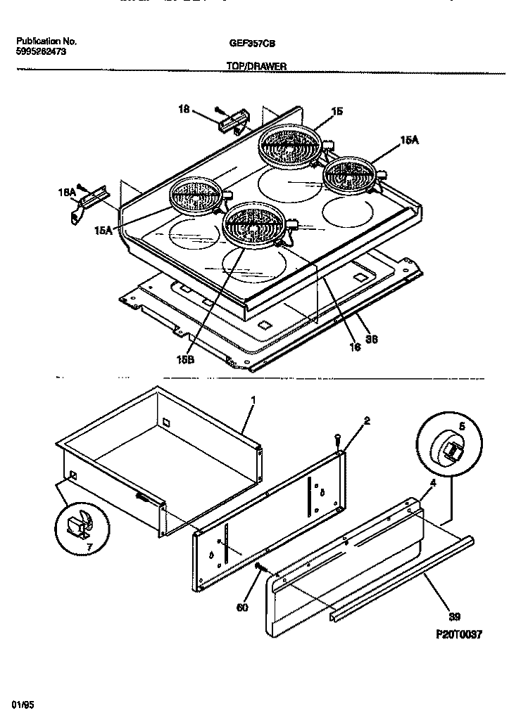 TOP / DRAWER Diagram and Parts List for GEF357CBSA  Gibson Range