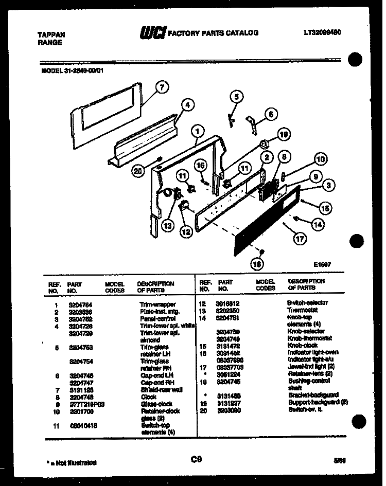 BACKGUARD Diagram and Parts List for 31-2549-00-01  Tappan Range