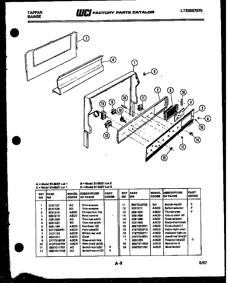 BACKGUARD Diagram and Parts List for 31-2537-23-01  Tappan Range