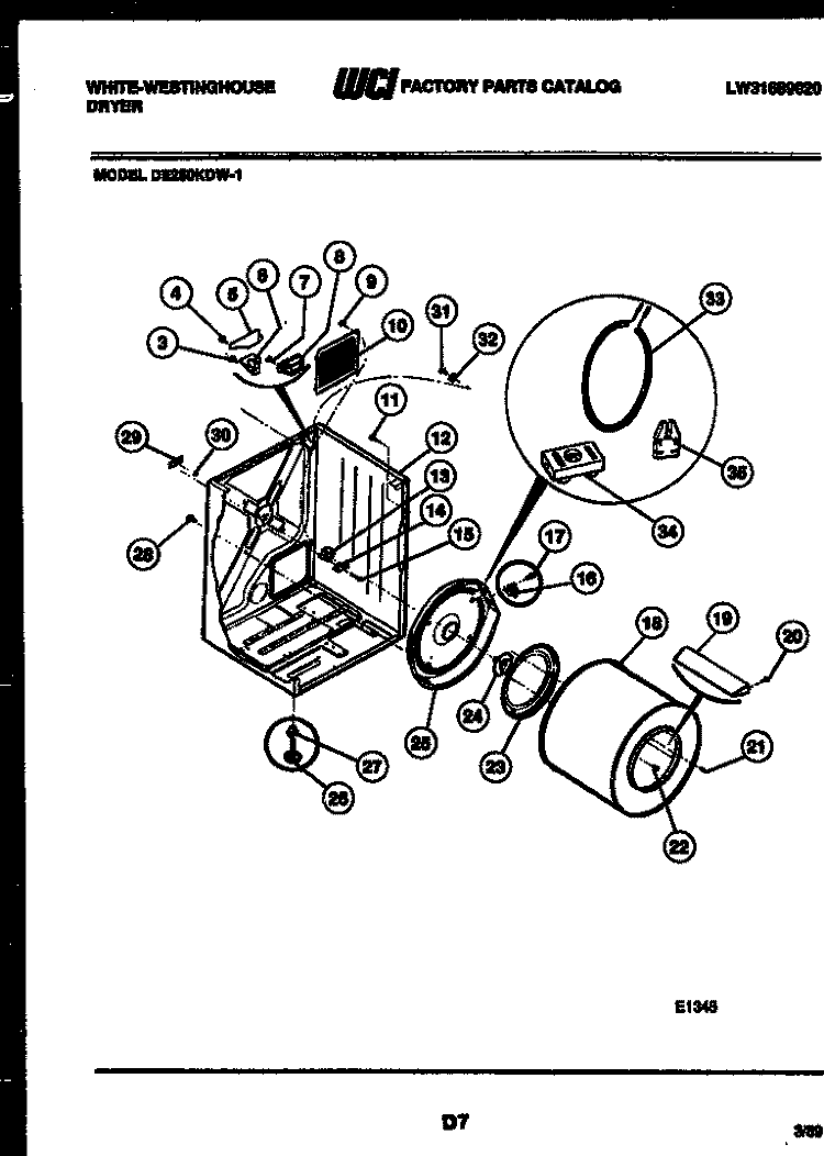 CABINET AND COMPONENT PARTS Diagram and Parts List for DE250KDH1  Frigidaire Dryer