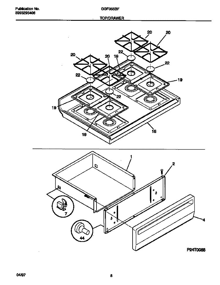TOP / DRAWER Diagram and Parts List for GGF355BFWA  Gibson Range