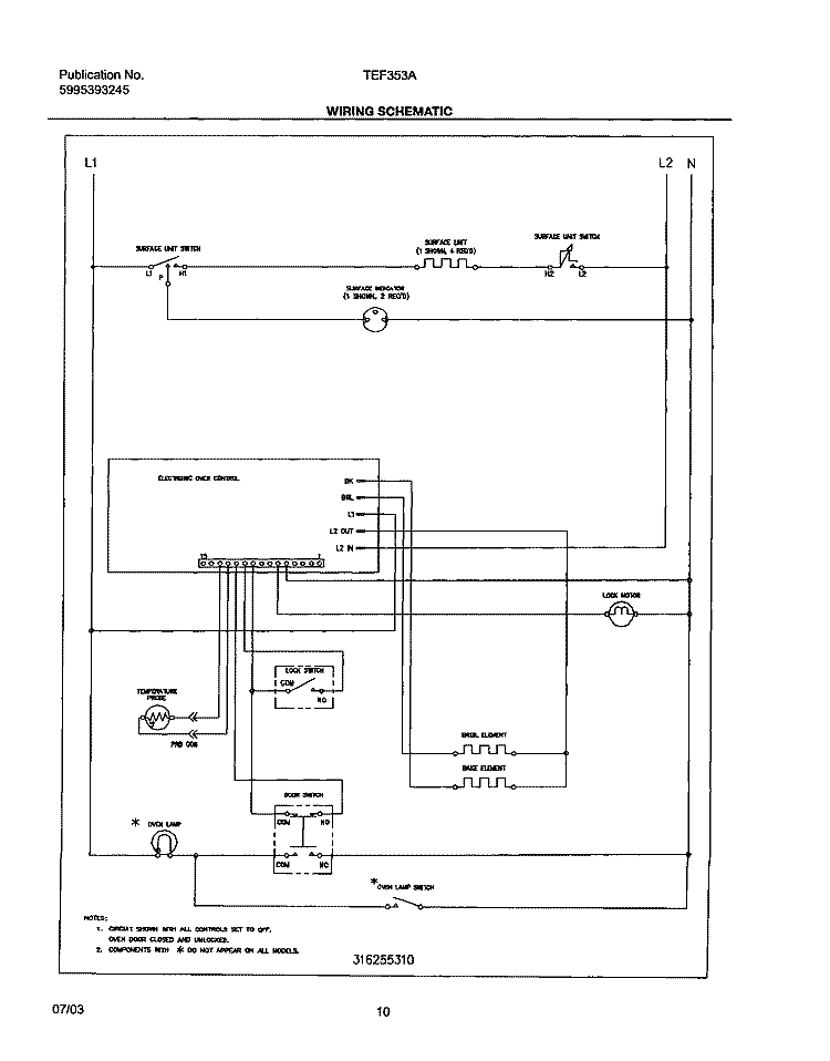 WIRING SCHEMATIC Diagram and Parts List for TEF353AQE  Tappan Range