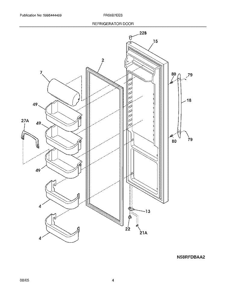 REFRIGERATOR DOOR Diagram and Parts List for FRS6B7EESBN  Frigidaire Refrigerator