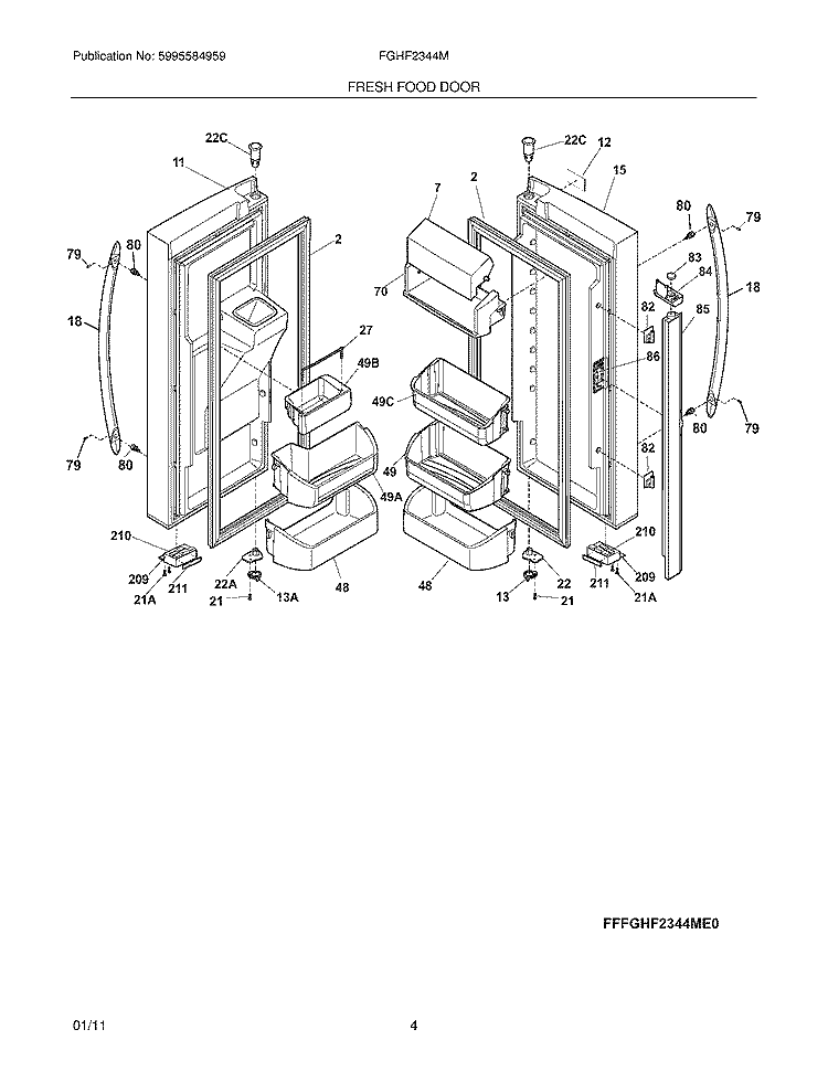 FRESH FOOD DOOR Diagram and Parts List for FGHF2344ME0  Frigidaire Refrigerator
