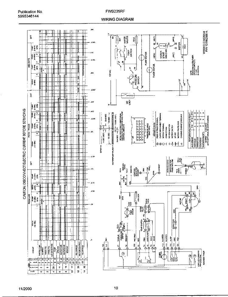 131982600 WIRING DIAGRAM Diagram and Parts List for FWS235RFT6  Frigidaire Washer