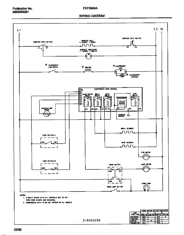 WIRING DIAGRAM Diagram and Parts List for FEF386BADA  Frigidaire Range