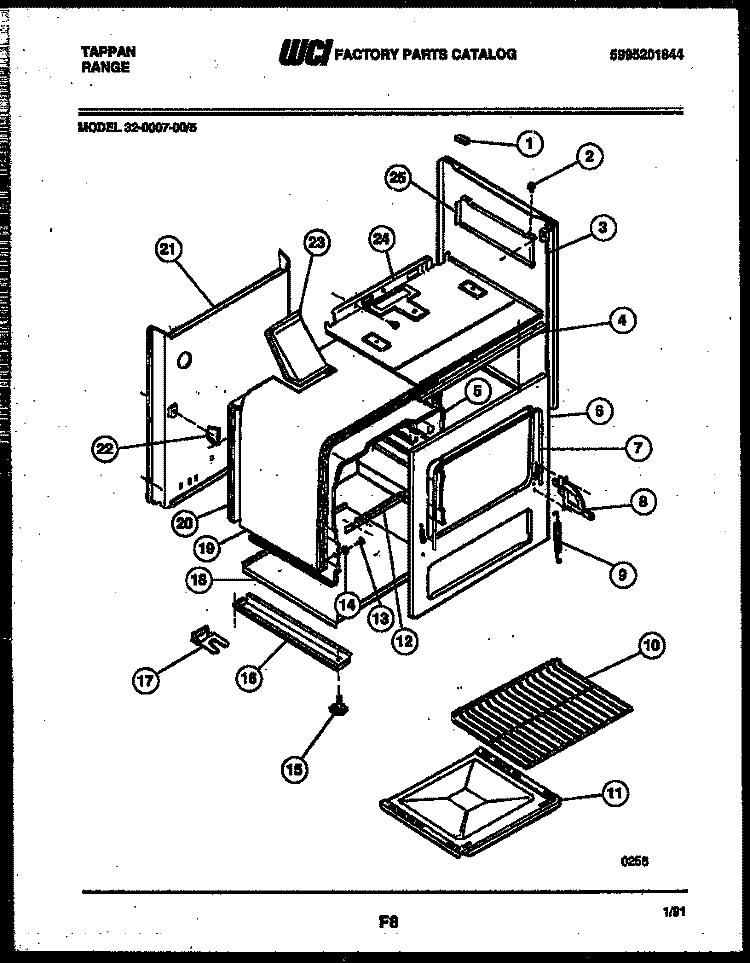 BODY PARTS Diagram and Parts List for 32-0007-23-05  Tappan Range