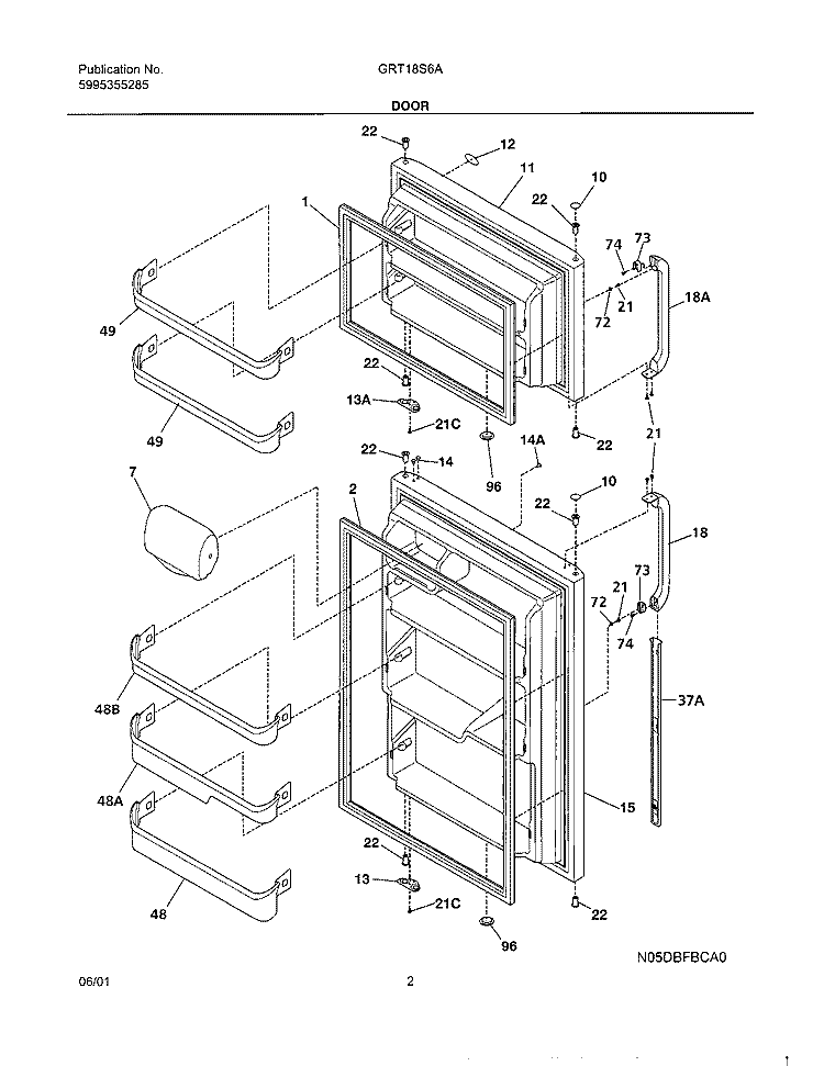 DOOR Diagram and Parts List for GRT18S6AQ2  Gibson Refrigerator