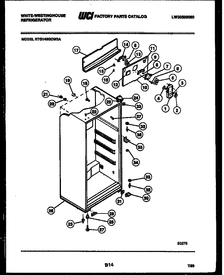 CABINET PARTS Diagram and Parts List for RTG143GCH2A  Frigidaire Refrigerator