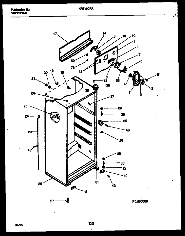 CABINET PARTS Diagram and Parts List for KRT15CRAD0  Kelvinator Refrigerator