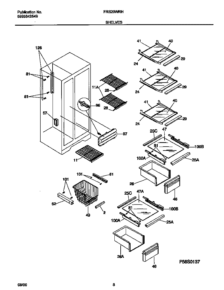 SHELVES Diagram and Parts List for FRS20WRHW6  Frigidaire Refrigerator