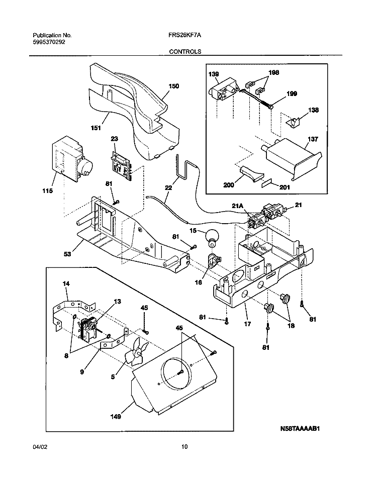 CONTROLS Diagram and Parts List for FRS26KF7AB4  Frigidaire Refrigerator