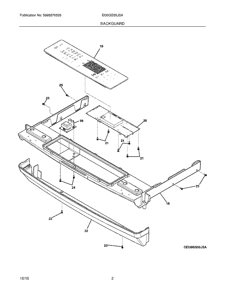 BACKGUARD Diagram and Parts List for EI30GS55JSA  Electrolux Range