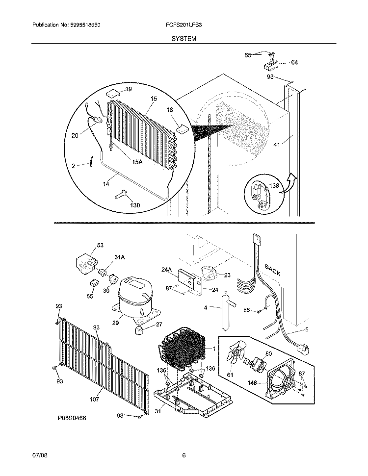 SYSTEM Diagram and Parts List for FCFS201LFB3  Frigidaire Freezer