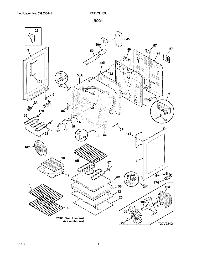 BODY Diagram and Parts List for FEFL79HCA  Frigidaire Range