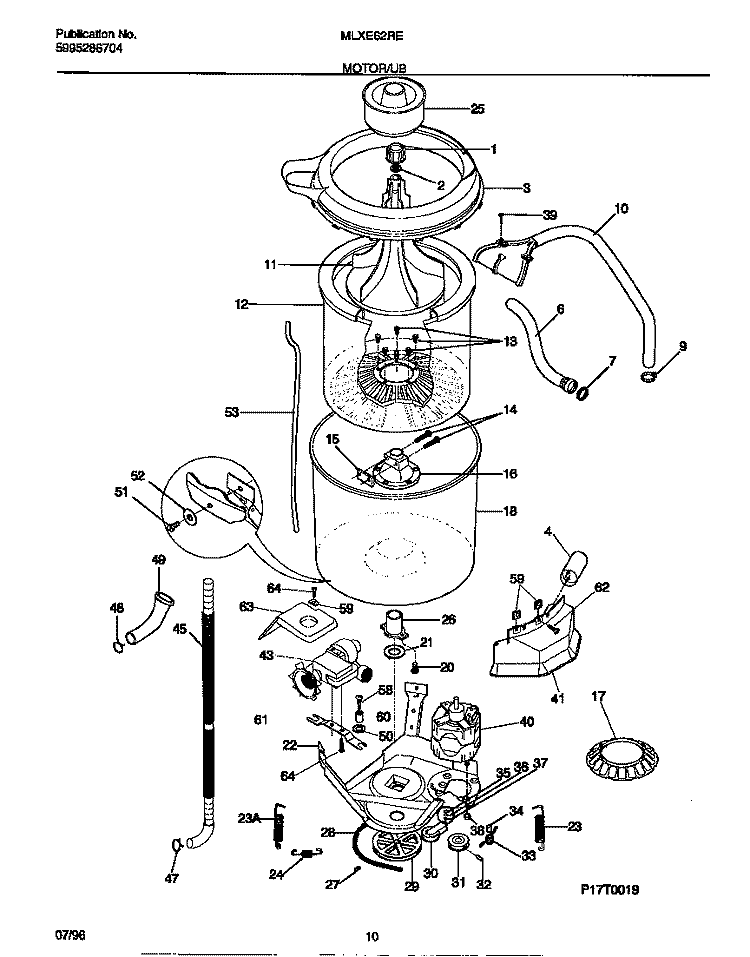 MOTOR / TUB Diagram and Parts List for MLXE62REW1  Frigidaire Washer Dryer Combo