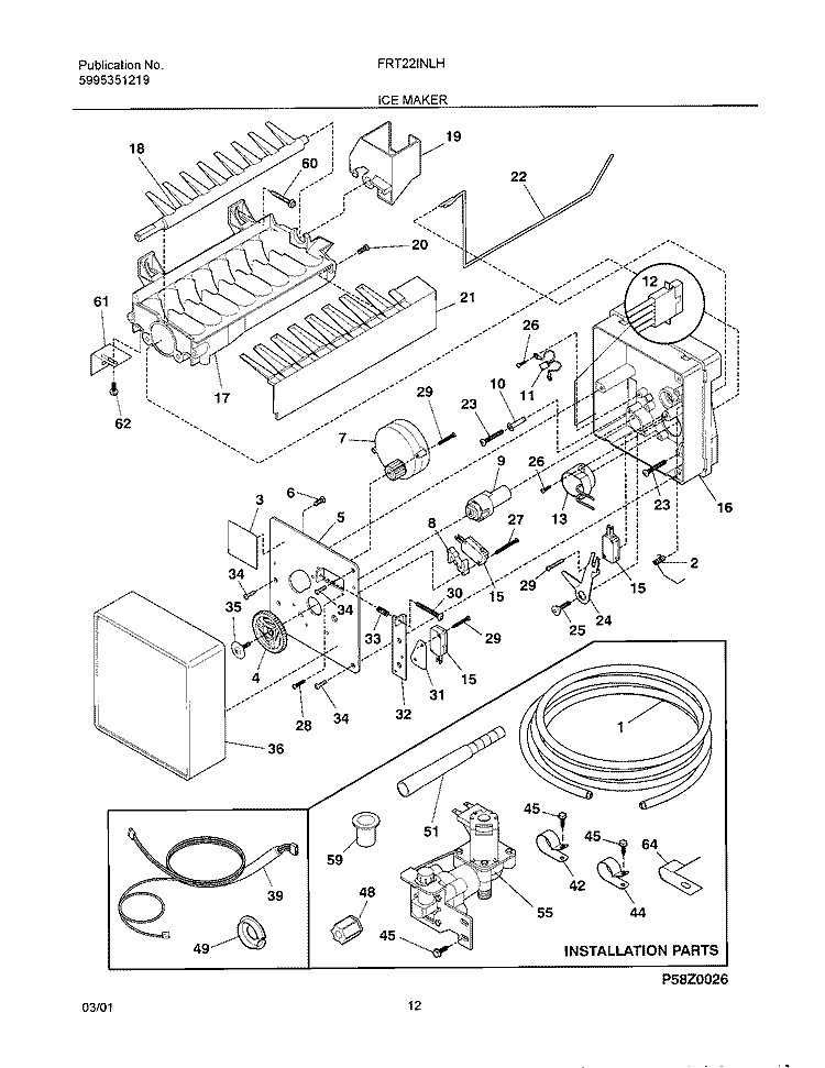 ICE MAKER Diagram and Parts List for FRT22INLHD5  Frigidaire Refrigerator