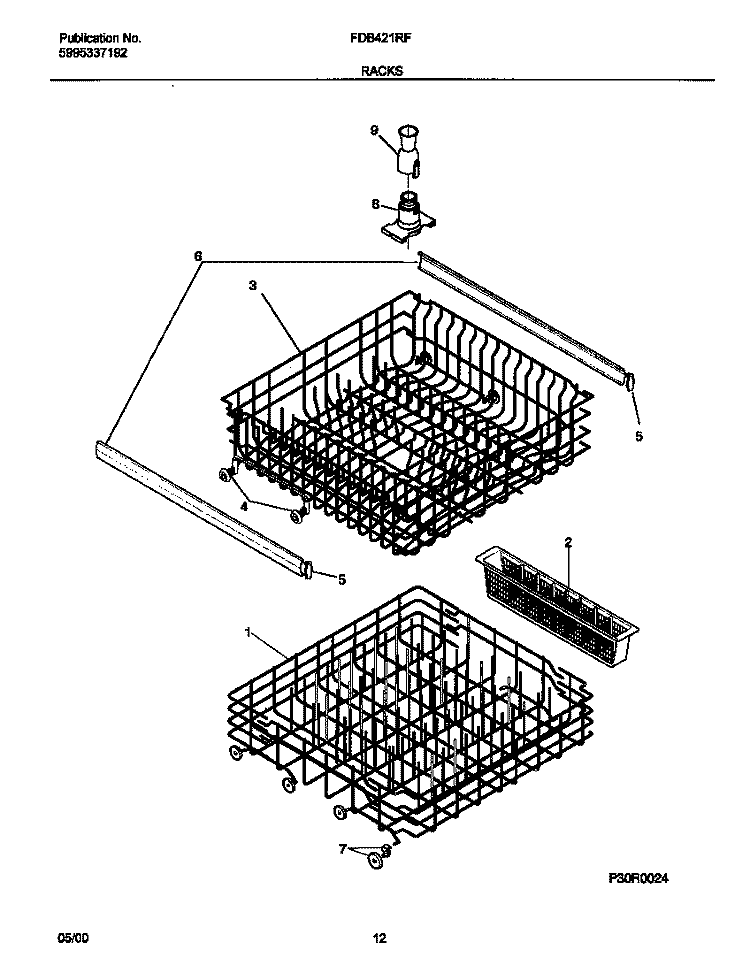 RACK Diagram and Parts List for FDB421RFR5  Frigidaire Dishwasher