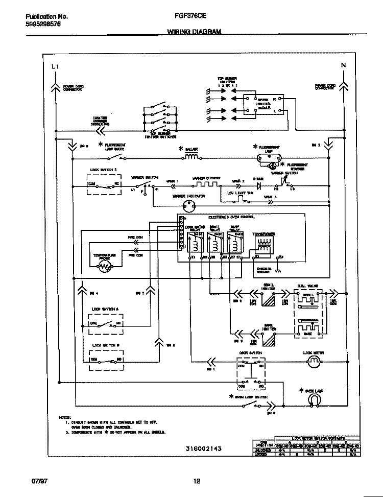 WIRING DIAGRAM Diagram and Parts List for FGF376CETE  Frigidaire Range