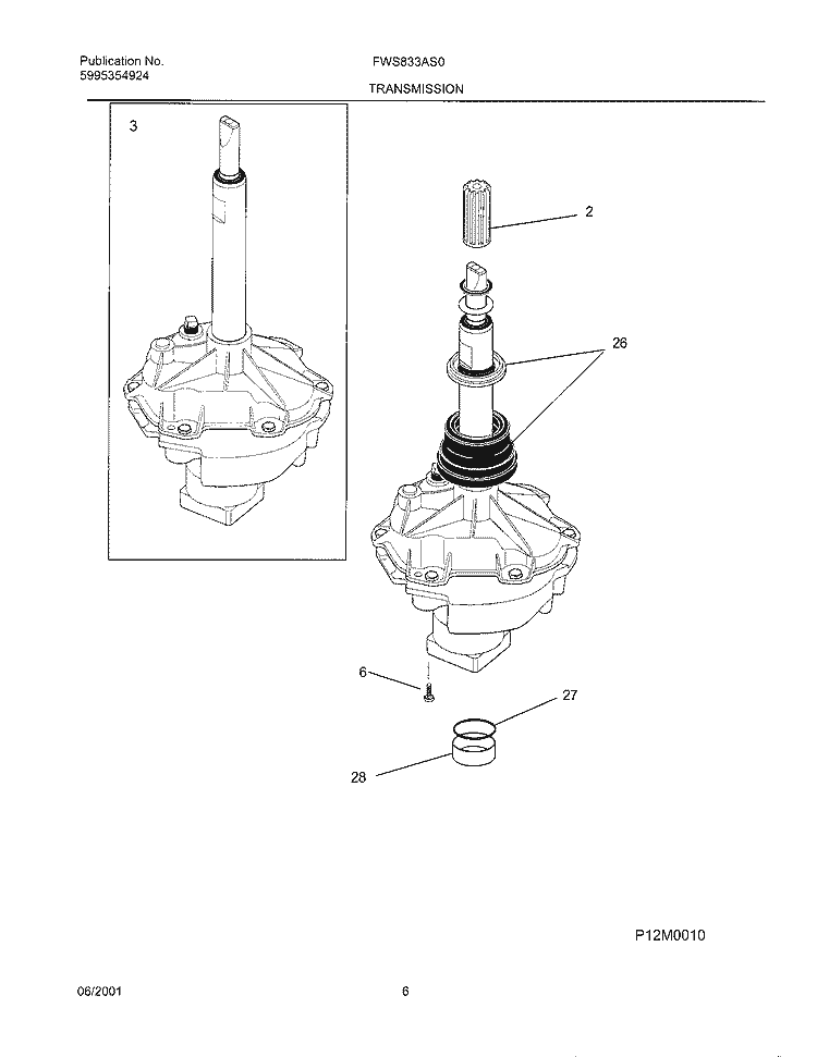 TRANSMISSION Diagram and Parts List for FWS833AS0  Frigidaire Washer