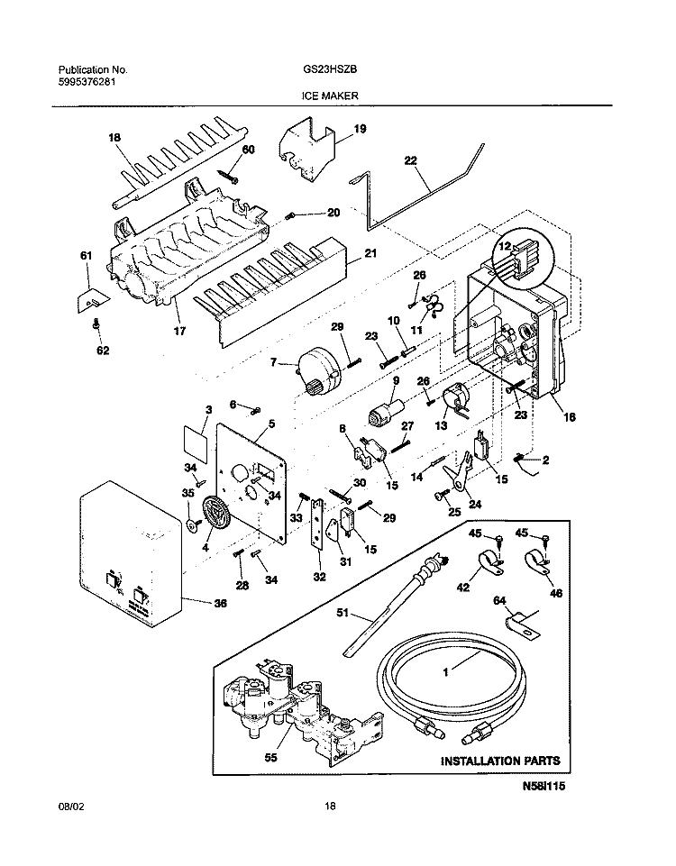 ICE MAKER Diagram and Parts List for GS23HSZBC2  Frigidaire Refrigerator