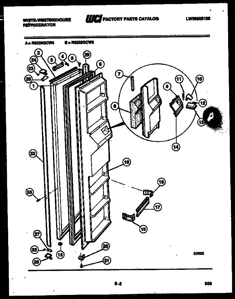 FREEZER DOOR PARTS Diagram and Parts List for RS229GCH4  Frigidaire Refrigerator