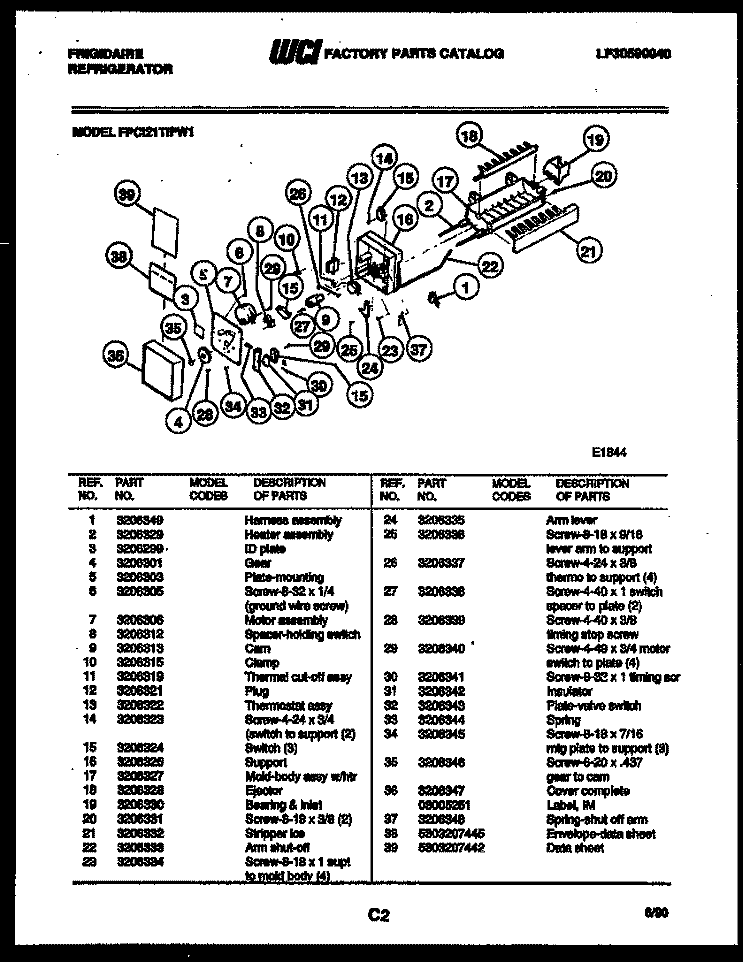 ICE MAKER PARTS Diagram and Parts List for FPCI21TIFA1  Frigidaire Refrigerator