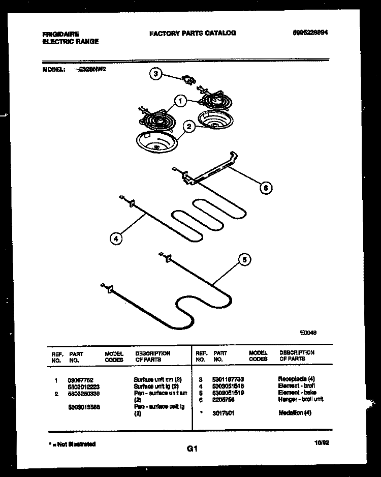 BROILER PARTS Diagram and Parts List for RE32BNW2  Frigidaire Range