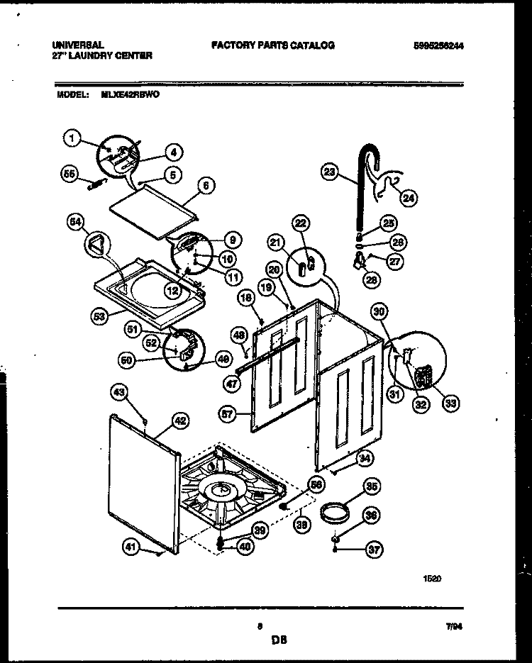CABINET PARTS Diagram and Parts List for MLXE42RBD0  Frigidaire Washer Dryer Combo