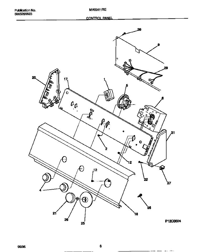 CONTROL PANEL Diagram and Parts List for MWX411REW0  Frigidaire Washer