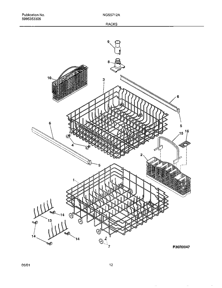 RACKS Diagram and Parts List for NGS5712AQ0  Frigidaire Dishwasher